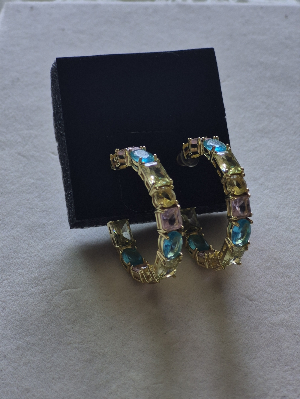 Gold-Tone Hoop Earrings with Multicolor Stones